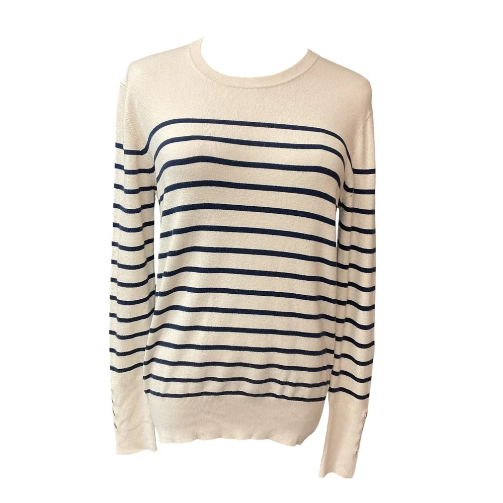 Zara Women's Striped Printed Crewneck Knitted Long Sleeve Pullover Sweater Sz XL